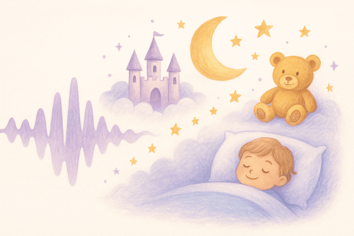 Śpiące dziecko słuchające bajki na dobranoc